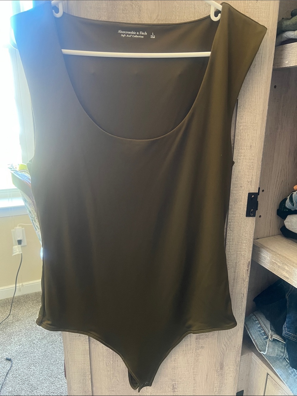 Abercrombie & Fitch Olive Sleeveless Scoop Bodysuit